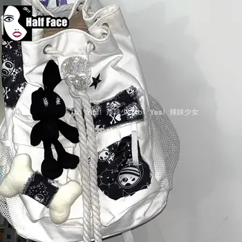 Y2K Пикантные девушки Harajuku Женщины Готический рюкзак с кроликом Лолита Панк Повседневные дорожные сумки на два плеча с завязками большой емкости Tote