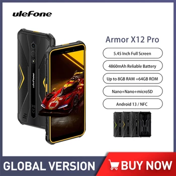 Ulefone Armor X12 Pro Прочные смартфоны 5,45 дюйма 4 ГБ + 64 ГБ 13 МП Двойной мобильный телефон 4G VoLTE 4860 мАч 10 Вт Быстрая зарядка Android 13 NFC