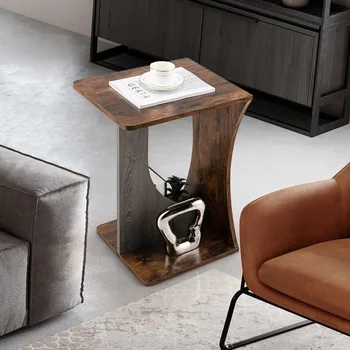 Приставной столик Gymax Двухъярусный диван-кушетка Компактный C-образный приставной столик для закусок и кофе Водонепроницаемая гладкая поверхность Легкая чистка