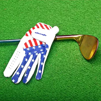 Перчатка для гольфа Мужская с регулируемой застежкой, перчатка для гольфа с рисунком американского флага, прочная синтетическая кожа, износостойкая для левой руки