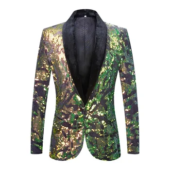 Блестящий Зеленый Приталенный блейзер, пальто, мужская мода 2023, шаль, пиджак с лацканами, мужская вечеринка, Свадьба, Жених, костюм певца на сцене.