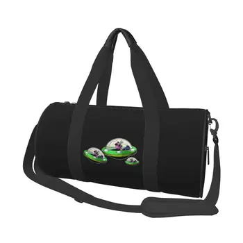 Инопланетянин в космическом корабле НЛО, зеленая спортивная сумка, мультяшные тренировочные спортивные сумки, мужские на заказ с обувью, ретро-сумка для фитнеса, Оксфордские сумки
