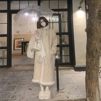 Зимняя меховая цельная шуба для женщин, новое зимнее длинное шерп-пальто из утолщенного плюша в корейском стиле, уличная одежда Zara Woman Y2k