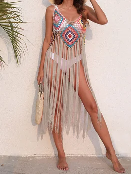 Женское бикини с вырезом, пляжные купальники без рукавов, летнее платье с кисточками, 12 цветов