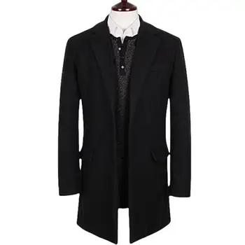 Мужское пальто с формальным отворотом, стильное мужское официальное деловое пальто с отложным воротником, плотный однотонный цвет для осени / зимы