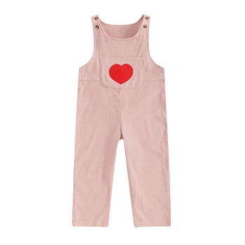 Комбинезон для девочек от 2 до 5 лет, милые вельветовые брюки на пуговицах с сердечком, одежда с карманом для повседневной уличной одежды