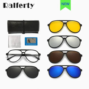 Солнцезащитные очки на магните Ralferty 5 В 1, Женские очки-клипсы, мужские оправы для очков, Овальная оптическая медицинская оправа для мужчин с поляризацией UV400
