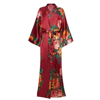 Плюс халат-кимоно, повседневное платье с цветочным узором, мягкая женская свадебная пижама с принтом длиной до щиколоток, элегантная домашняя одежда изысканного размера