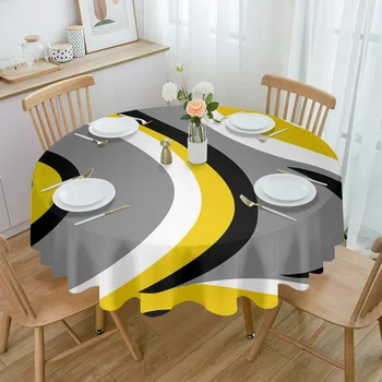 Современные абстрактные желтые скатерти Whirlpool для обеденного стола, водонепроницаемое круглое покрытие стола для кухни и гостиной