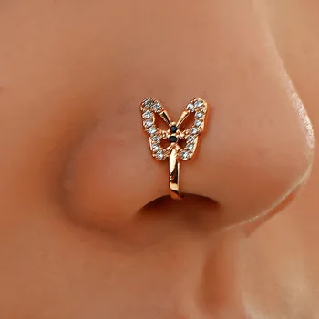 1шт Медные хрустальные кольца в виде бабочки в носу, серьги-кольца для губ, обруч, простые украшения для пирсинга в стиле этно-панк для мужчин и женщин, ювелирные изделия