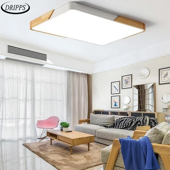 Современный светодиодный потолочный светильник в акриловой деревянной раме, квадратный потолочный светильник, освещение гостиной, спальни, столовой, современное потолочное освещение
