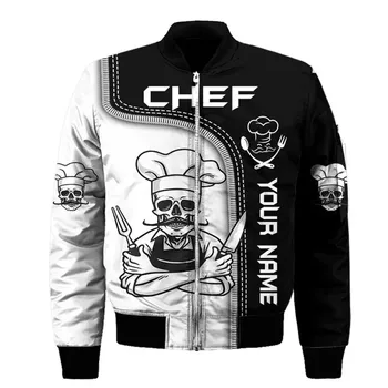 Новая мужская зимняя куртка на молнии с 3D принтом Skeleton Master Chef с индивидуальным названием, повседневная куртка на молнии в стиле харадзюку с длинным рукавом