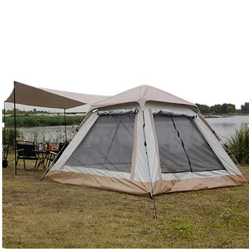Походная палатка, сумка для переноски на 4-6 человек, удобный водонепроницаемый тент, Пляжная палатка-ловушка, бежевый семейный тент с противомоскитными окнами с сеткой