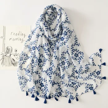 Новейший женский шарф с набивным рисунком 2023 года, шарф из хлопчатобумажной вуали, шали