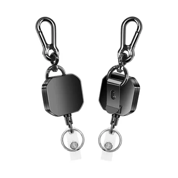 Выдвижной брелок для ключей из 2 предметов, прочный металлический держатель для удостоверения личности, катушка для ключей, брелок-карабин с зажимом для ремня