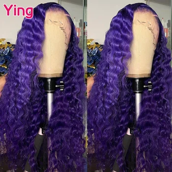Ying 180% Фиолетовый Кудрявый Волнистый Парик 13x6 На Кружеве, Парик 5x5 На Кружеве Remy, Парик 13x4 На Кружеве, Предварительно Выщипанный С Волосами Младенца
