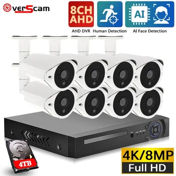 Overscam 8MP Комплект Видеонаблюдения 4K HD DVR Система Видеонаблюдения Для Домашней Безопасности 8.0MP Наружная AHD Камера Комплект Видеонаблюдения P2P