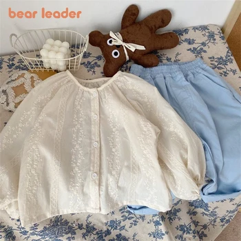 Комплект для девочек Bear Leader, Осенний новый топ с милой вышивкой для девочек, Модная милая рубашка с длинными рукавами для маленьких девочек