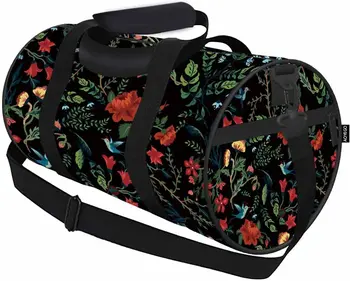Черная спортивная сумка с цветочными птицами Morning Garden для мужчин и женщин, сумка для выходных, дорожная сумка, спортивная сумка, сумка на плечо, ночная сумка