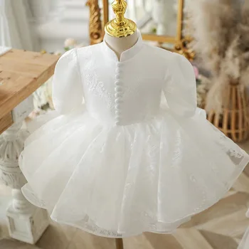 Белое кружевное платье принцессы в стиле Лолиты для маленьких девочек, Детское бальное платье для Дня рождения, Свадебные Платья для Крестин для девочек