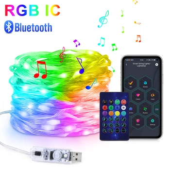 RGBIC Светодиодная Гирлянда WS2812B Bluetooth USB Music Dream Color Light 5V Рождественская Вечеринка по случаю Дня Рождения, Гирлянда, Декор, Сказочные Огни для Дома