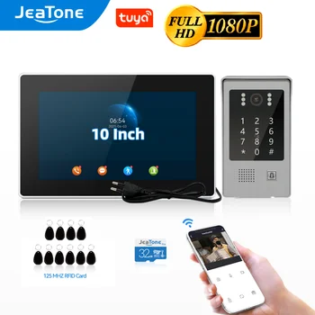 Видеодомофон JeaTone 1080P WiFi в частном доме, беспроводной 10-дюймовый сенсорный монитор с проводной клавиатурой дверного звонка с RFID-кодом