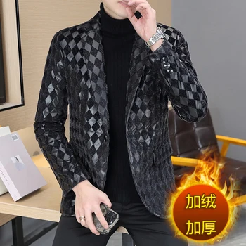 Модный бутик 2023, британский новый зимний утолщенный теплый молодежный корейский повседневный мужской костюм с длинным рукавом, модный костюм