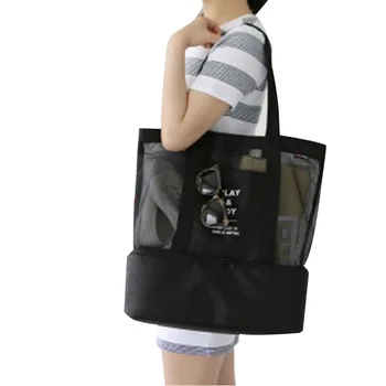 Женская сетчатая прозрачная сумка большой емкости, двухслойная, сохраняющая тепло, большие пляжные сумки для пикника, ручная сумка на одно плечо