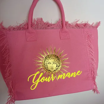 Индивидуальная розовая портативная холщовая сумка большой емкости, сделанная своими руками, премиум-сумка с кисточками