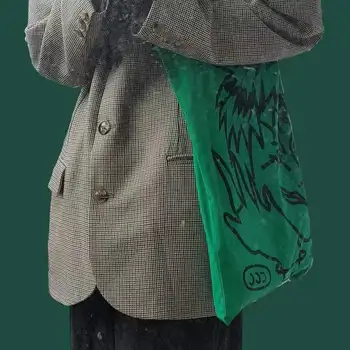 Корейская модная сумка через плечо с персонализированным принтом персонажа, вместительная сумка для покупок подмышками, мягкие экологичные сумки