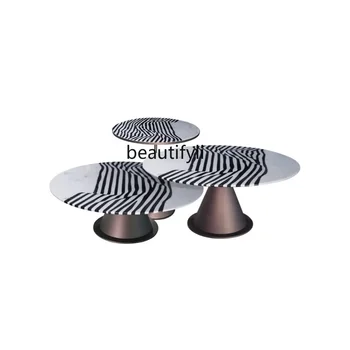 Итальянский минималистичный черно-белый чайный столик Легкий Роскошный Чайный столик из натурального мрамора с рисунком Зебры круглый Чайный столик Комбинированный