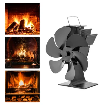 Черный каминный вентилятор с 6 лопастями, работающий от тепла, печной вентилятор, дровяная горелка, эко-вентилятор, тихий домашний каминный вентилятор