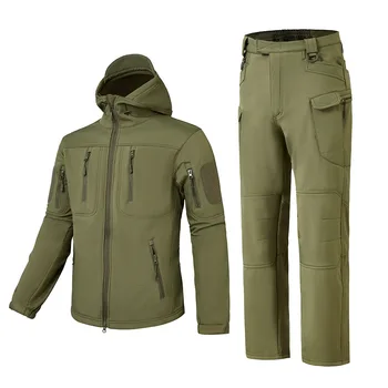 Зимние Тактические комплекты IX7 Теплый флисовый водонепроницаемый камуфляжный боевой костюм Softshell с несколькими карманами, рабочая военная куртка с капюшоном, брюки