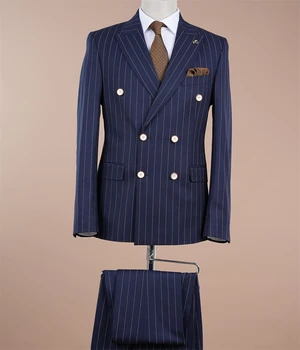Terno Masculino Двубортный мужской костюм в полоску, блейзер, брюки, официальная вечеринка, офис, деловая одежда, мужской комплект