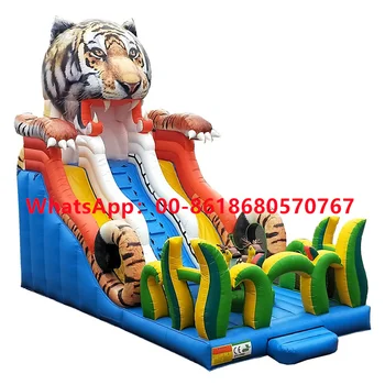 Летняя популярная коммерческая надувная горка YLY-032 с большим трейлетическим замком tiger