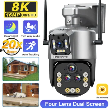 16MP 8K 4K 10-кратный зум Трехобъективная уличная PTZ-камера Wi-Fi с автоматическим отслеживанием Камер видеонаблюдения с цветным ночным видением