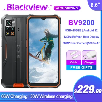 Blackview BV9200 Прочный смартфон 8 ГБ 256 ГБ 66 Вт, Поддержка быстрой зарядки, Беспроводная зарядка, Мобильный телефон 120 Гц, Мобильный телефон Android 12