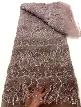 Африканская кружевная ткань с тяжелыми бусинами 2024 Роскошные Высококачественные Французские блестки, Сетчатые ткани с Нигерийской вышивкой Ws