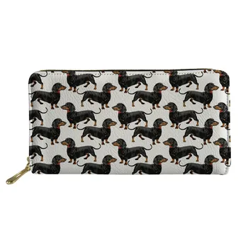 Милый кожаный кошелек с принтом собаки Таксы, длинный кошелек для монет на молнии для женщин, милые женские сумки-клатчи для рук