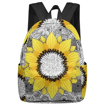 Sunflower Mandala Черные, Белые Женские Рюкзаки для подростков, Школьные сумки для студентов, Рюкзак для ноутбука, Мужские, Женские, Дорожные Mochila