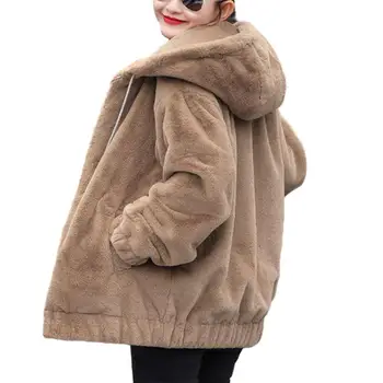 Осенне-зимняя женская куртка из плотного плюша, однотонная, с капюшоном, теплая, ветрозащитная, мягкая, на молнии, Свободный кардиган, женское пальто с длинным рукавом.