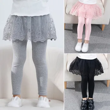 Хлопковые леггинсы для маленьких девочек, кружевная юбка-брюки принцессы, Весенне-осенние детские узкие юбочные брюки для детской одежды 1-6 лет