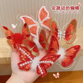 Красные движущиеся заколки-бабочки Украшение для волос Рождество Новый Год Корейские аксессуары для женщин, девочек, Детские заколки для волос