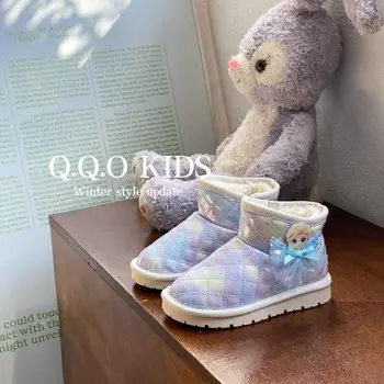 Кавайная детская обувь Аниме Принцесса Эльза, милые водонепроницаемые короткие сапоги, зимние плюс бархатные утепленные детские теплые снежные сапоги, подарок для девочки