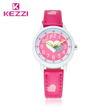 Детские часы KEZZI Love Hearts с кожаным ремешком для девочек, Мультяшные Детские часы, студенческие кварцевые наручные часы, Повседневная мода