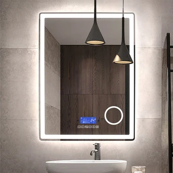 для прямоугольного зеркала для макияжа в ванной с Bluetooth Smart размером 75x100 см со светодиодной подсветкой теплого белого цвета для индукции человеческого тела