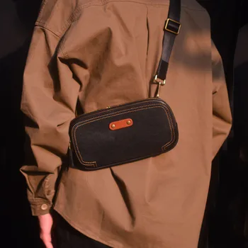 AETOO Мужская повседневная кожаная винтажная автомобильная сумка через плечо с вышивкой через плечо, многослойная сумка на молнии для пригородных поездок, baotou layer cowhide persona