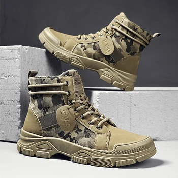 Осень 2023, Новые мужские военные ботинки, камуфляжные военные ботинки для пустыни в стиле ретро, спортивная обувь с высоким берцем, мужская противоскользящая рабочая обувь