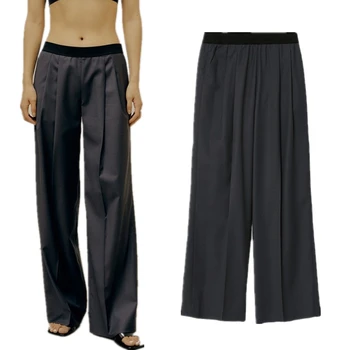 Dave & Di Модные женские минималистичные повседневные брюки, женская талия для поездок на работу, высокая эластичная талия, прямые широкие брюки