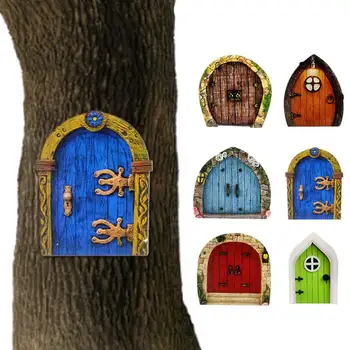 Комплект из 6 предметов Fairy Door, Миниатюрные Fairy Doors, многоцветная Hobbit Door, волшебные двери для деревьев, уличная мини-Fairy Garden Door